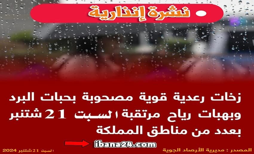 نشرة انذارية من مديرية الأرصاد