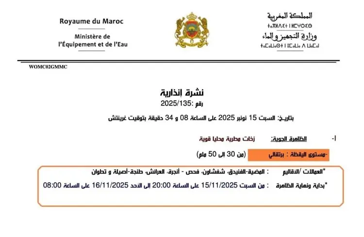 nachra-1 اضطراب جوي قوي يضرب شمال المغرب … ونشرة إنذارية عاجلة! (وثيقة)